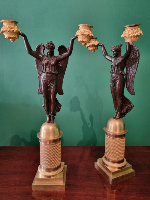 Rabiat : paire de candélabres signés d'époque Empire