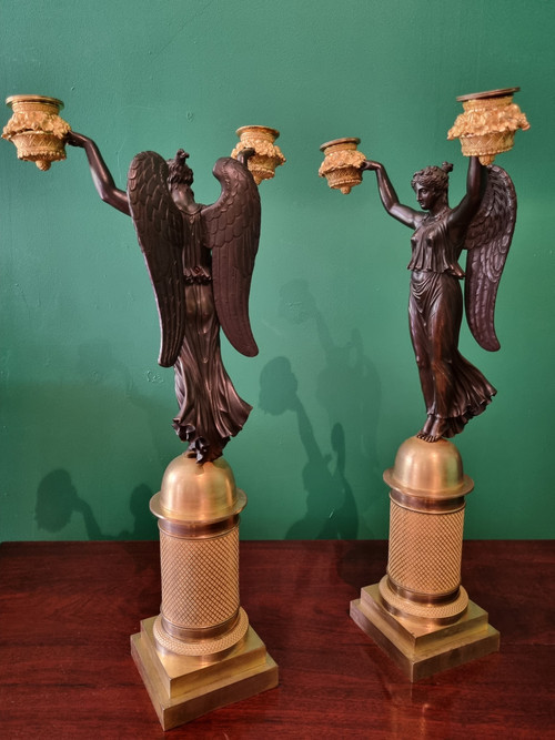 Rabiat : paire de candélabres signés d'époque Empire