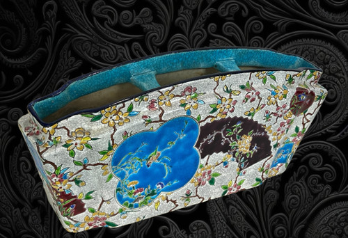IMPORTANTE FIORIERA IN CERAMICA SMALTATA POLICROMA DI GIEN 1900 / 1935
