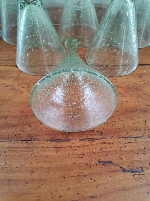 Série de 14 coupes à suspendre en verre de Biot bullé année 70s80s