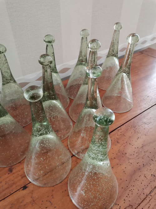 Série de 14 coupes à suspendre en verre de Biot bullé année 70s80s