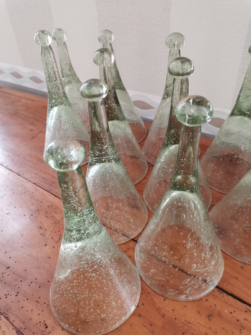 Série de 14 coupes à suspendre en verre de Biot bullé année 70s80s