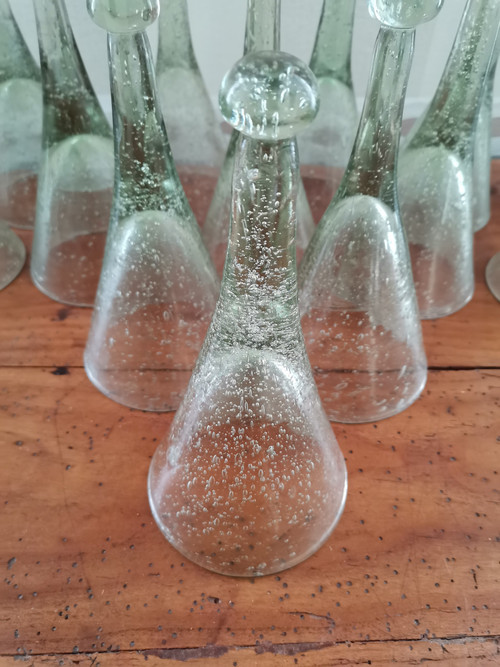 Série de 14 coupes à suspendre en verre de Biot bullé année 70s80s