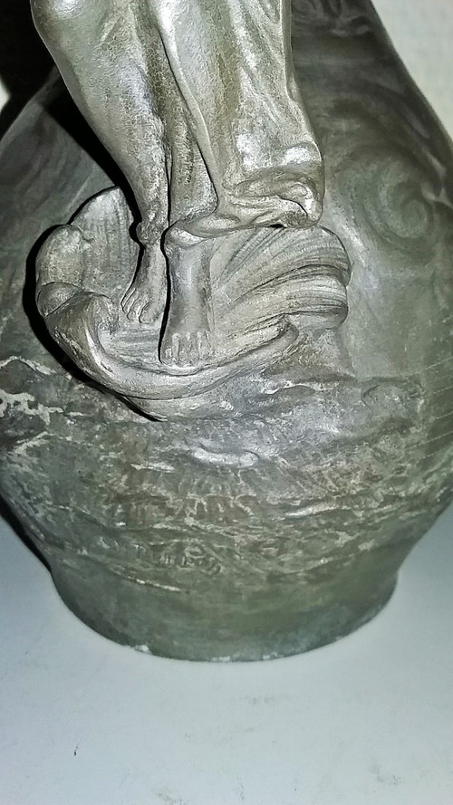Pewter wine pitcher signed "Charles Perron circa 1900"