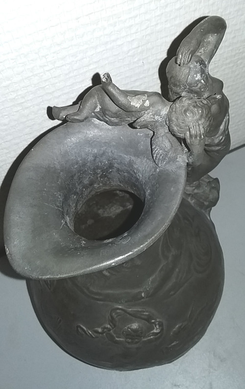 Pewter wine pitcher signed "Charles Perron circa 1900"