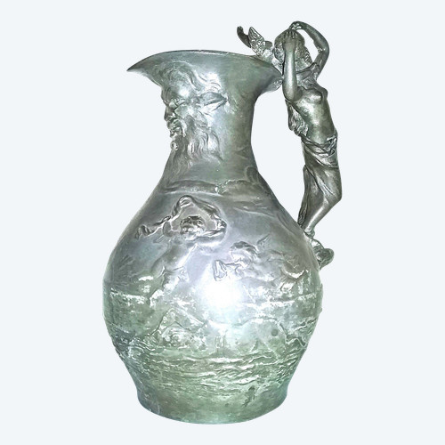 Pewter wine pitcher signed "Charles Perron circa 1900"