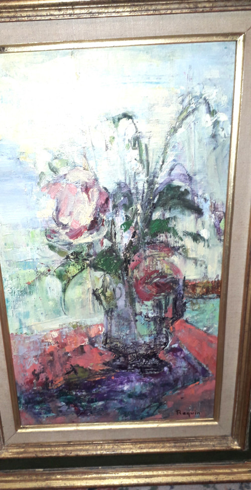 Ölgemälde auf Leinwand Blumenstrauß signiert Raquin 20.