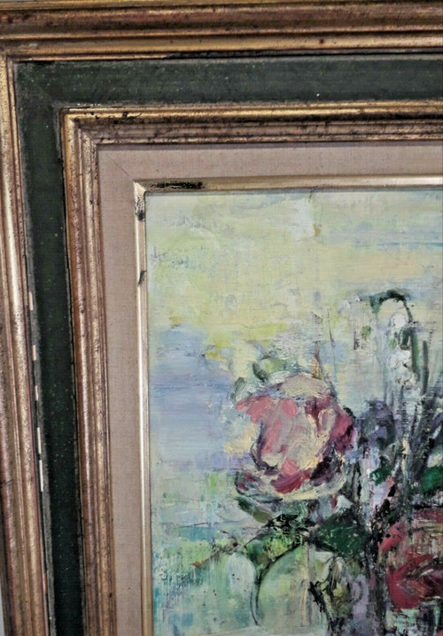 Ölgemälde auf Leinwand Blumenstrauß signiert Raquin 20.