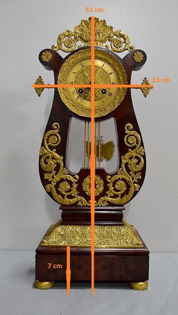 Mahogany and Gilt Bronze Lyre Pendulum, Empire Period - Early 19th Century