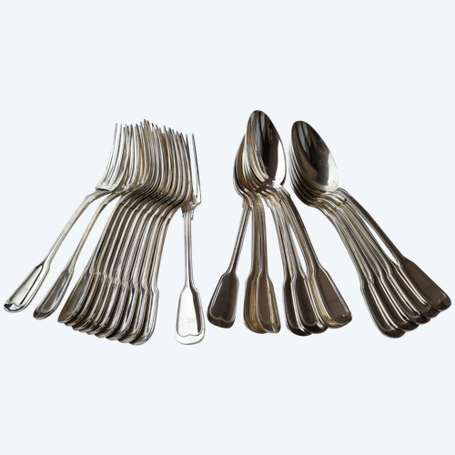 12 pieces of silver-plated flatware Filet orfèvrerie Saint-Médard model