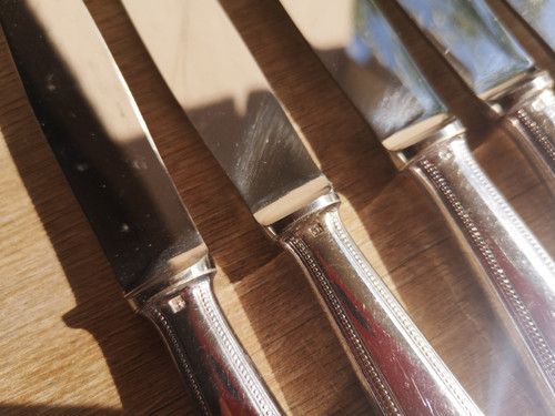 12 silver-plated dessert knives Perles orfèvrerie Christofle model