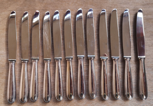 12 silver-plated dessert knives Perles orfèvrerie Christofle model