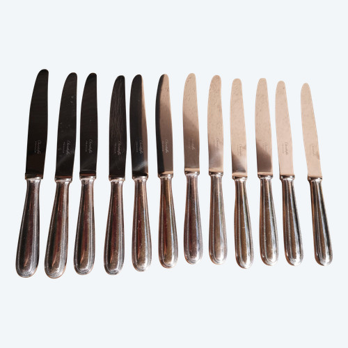 12 silver-plated dessert knives Perles orfèvrerie Christofle model