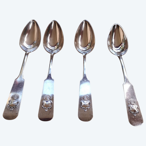 4 cuillères à soupe anciennes argent 875 poinçon Russe orfèvre Cyprian Labecki année 1881, XIXème