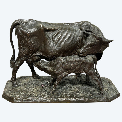 Pierre-Jules Mène ( 1810-1879) Vache Et Son Veau  - Sculpture En Bronze XIXéme