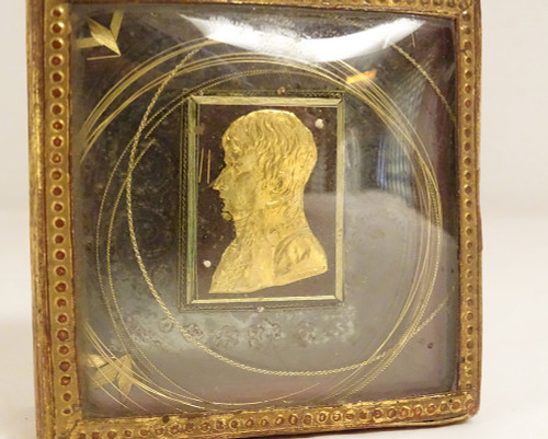 Small Cardboard Box Gilded Paper Profile Napoleon First Consul Brenet 19th century