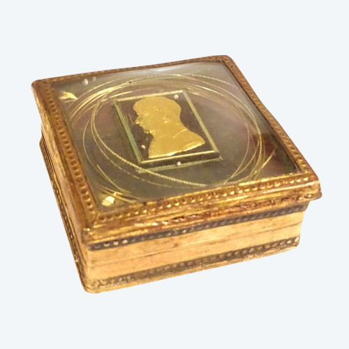 Small Cardboard Box Gilded Paper Profile Napoleon First Consul Brenet 19th century