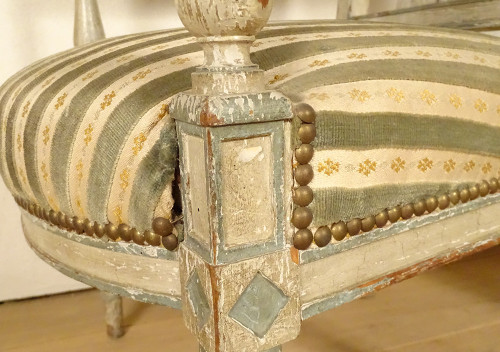 Coppia di poltrone Directoire in legno laccato con sedute a conchiglia Palmette Fine XVIII secolo