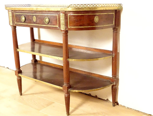 Console Louis XVI Demi-lune Acajou Marbre Blanc Laiton Doré XVIIIème Siècle