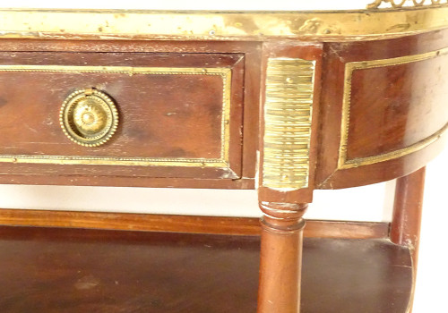 Console Louis XVI Demi-lune Acajou Marbre Blanc Laiton Doré XVIIIème Siècle