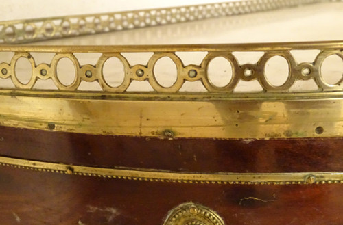 Console Louis XVI Demi-lune Acajou Marbre Blanc Laiton Doré XVIIIème Siècle
