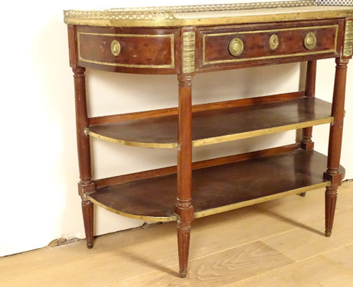 Console Louis XVI Demi-lune Acajou Marbre Blanc Laiton Doré XVIIIème Siècle