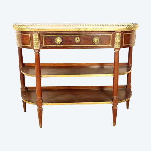 Console Louis XVI Demi-lune Acajou Marbre Blanc Laiton Doré XVIIIème Siècle