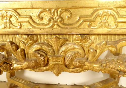 Console Louis XIV Bois Sculpté Doré Guirlandes Fleurs Coquilles XVIIIème