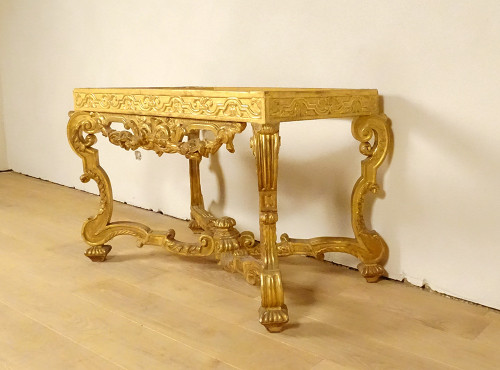Console Louis XIV Bois Sculpté Doré Guirlandes Fleurs Coquilles XVIIIème