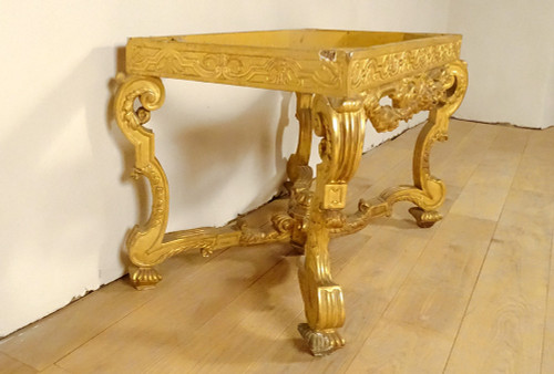 Console Louis XIV Bois Sculpté Doré Guirlandes Fleurs Coquilles XVIIIème