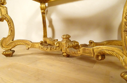 Console Louis XIV Bois Sculpté Doré Guirlandes Fleurs Coquilles XVIIIème