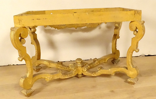 Console Louis XIV Bois Sculpté Doré Guirlandes Fleurs Coquilles XVIIIème