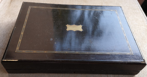 Napoleon III silver-gilt box: 12 spoons +1 pair of tongs + tea strainer + spoon Guillot 19th century goldsmiths