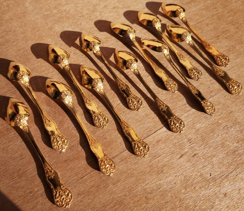 Napoleon III silver-gilt box: 12 spoons +1 pair of tongs + tea strainer + spoon Guillot 19th century goldsmiths