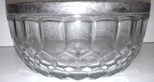 Round cut-crystal bowl with silver-plated metal rim mid-20th century