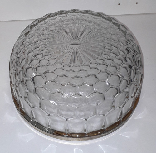 Round cut-crystal bowl with silver-plated metal rim mid-20th century