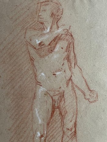 J. DELAUNAY. Accademia degli uomini. Diciannovesimo disegno a matita rossa.