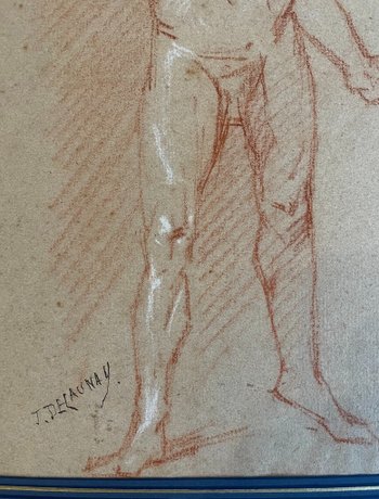 J. DELAUNAY. Accademia degli uomini. Diciannovesimo disegno a matita rossa.