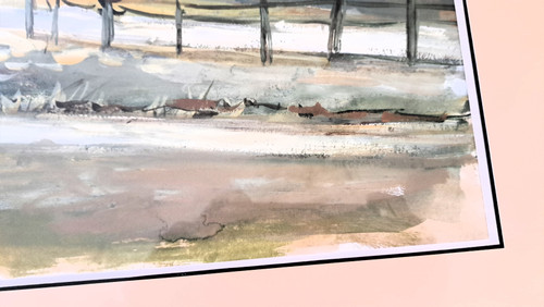 Paesaggio acquerellato campagna animata inizio XX secolo