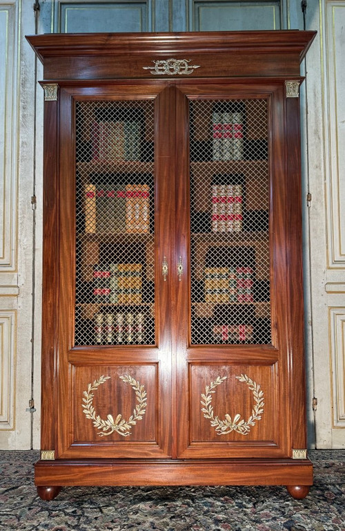 Bibliothèque Empire En Acajou Et Bronzes 19 Eme