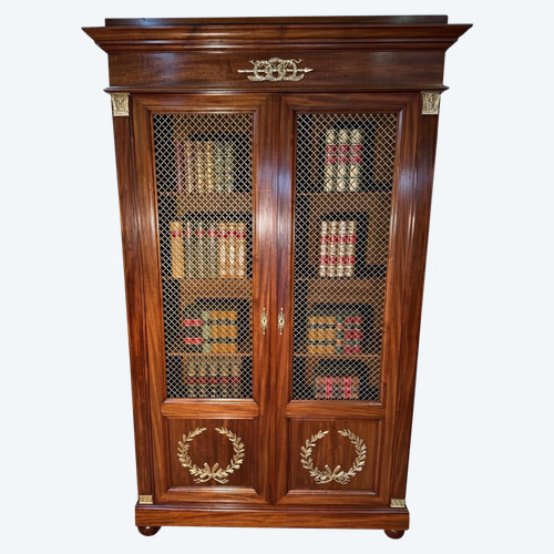 Bibliothèque Empire En Acajou Et Bronzes 19 Eme