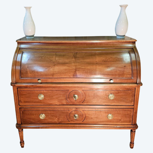 Bureau à Cylindre En Noyer Blond  Louis XVI