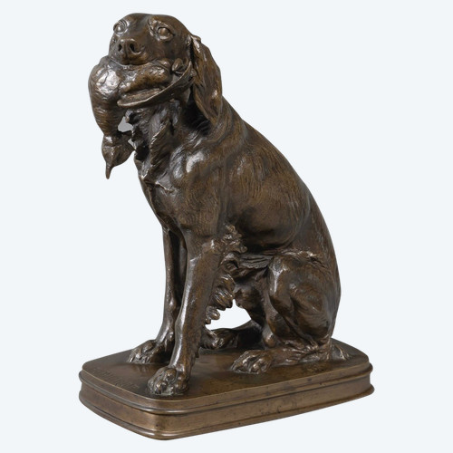 Scultura - Chien Au Canard , Ferdinand Pautrot (1832 - 1874) - Bronzo