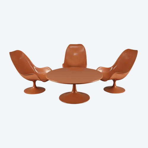 Ensemble de salon des années 1970 : chaises tulipes et table basse