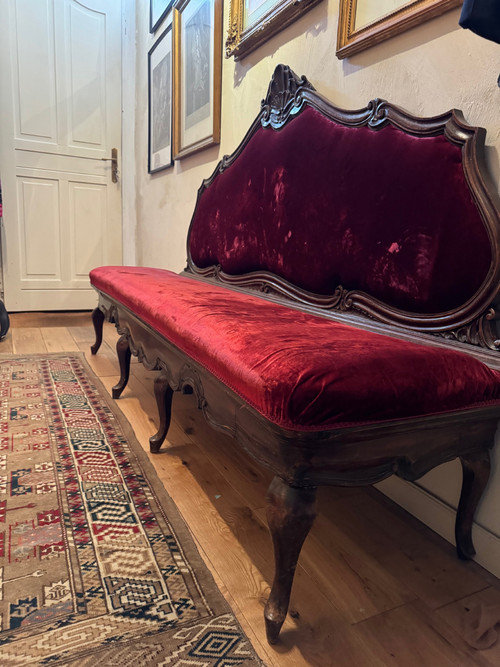 Große venezianische Sitzbank aus Nussbaum, 19.