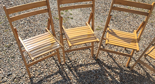 Set of four 60s wooden folding garden chairs