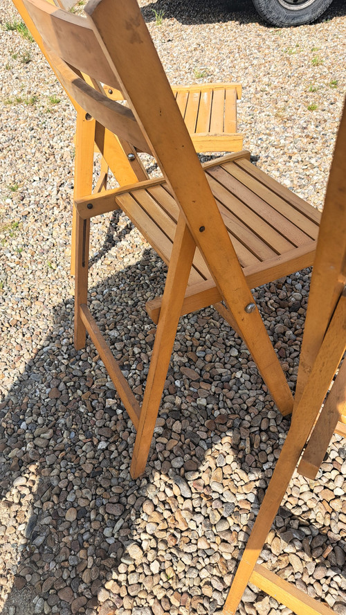 Set of four 60s wooden folding garden chairs