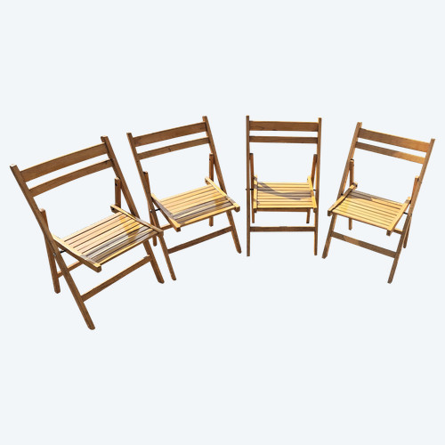 Set of four 60s wooden folding garden chairs