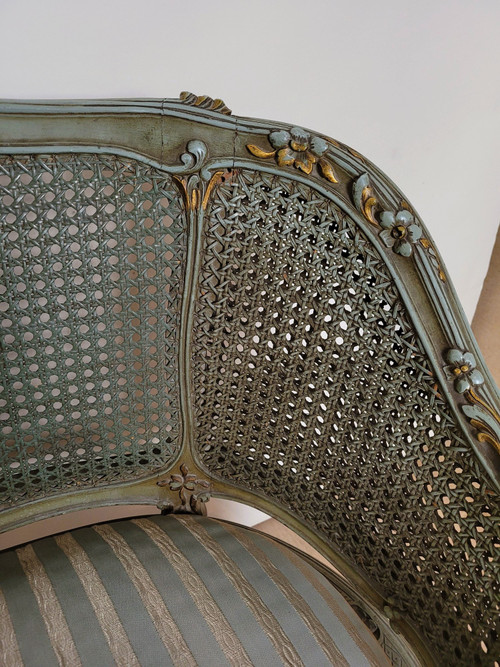 Salon 3 Pièces En Bois Laqué Et Cannage, Circa 1900