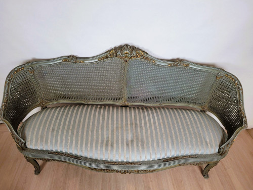 Salon 3 Pièces En Bois Laqué Et Cannage, Circa 1900